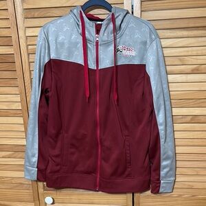 Santa Hustle Race Series  gray and Burgundy Zip-Up Hoodie